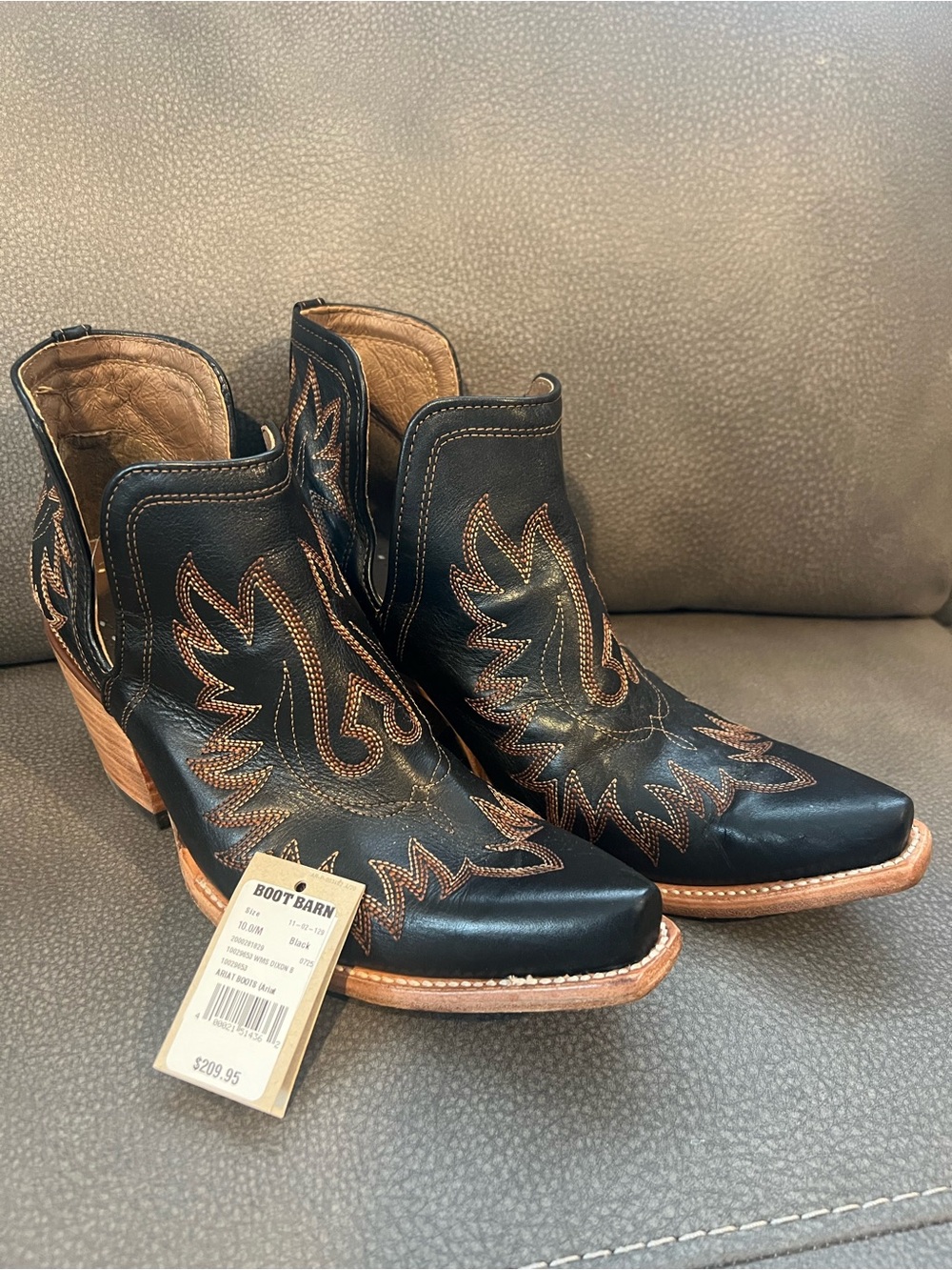 Ariat Black Leather Western Ankle Boots with Tan Stitching